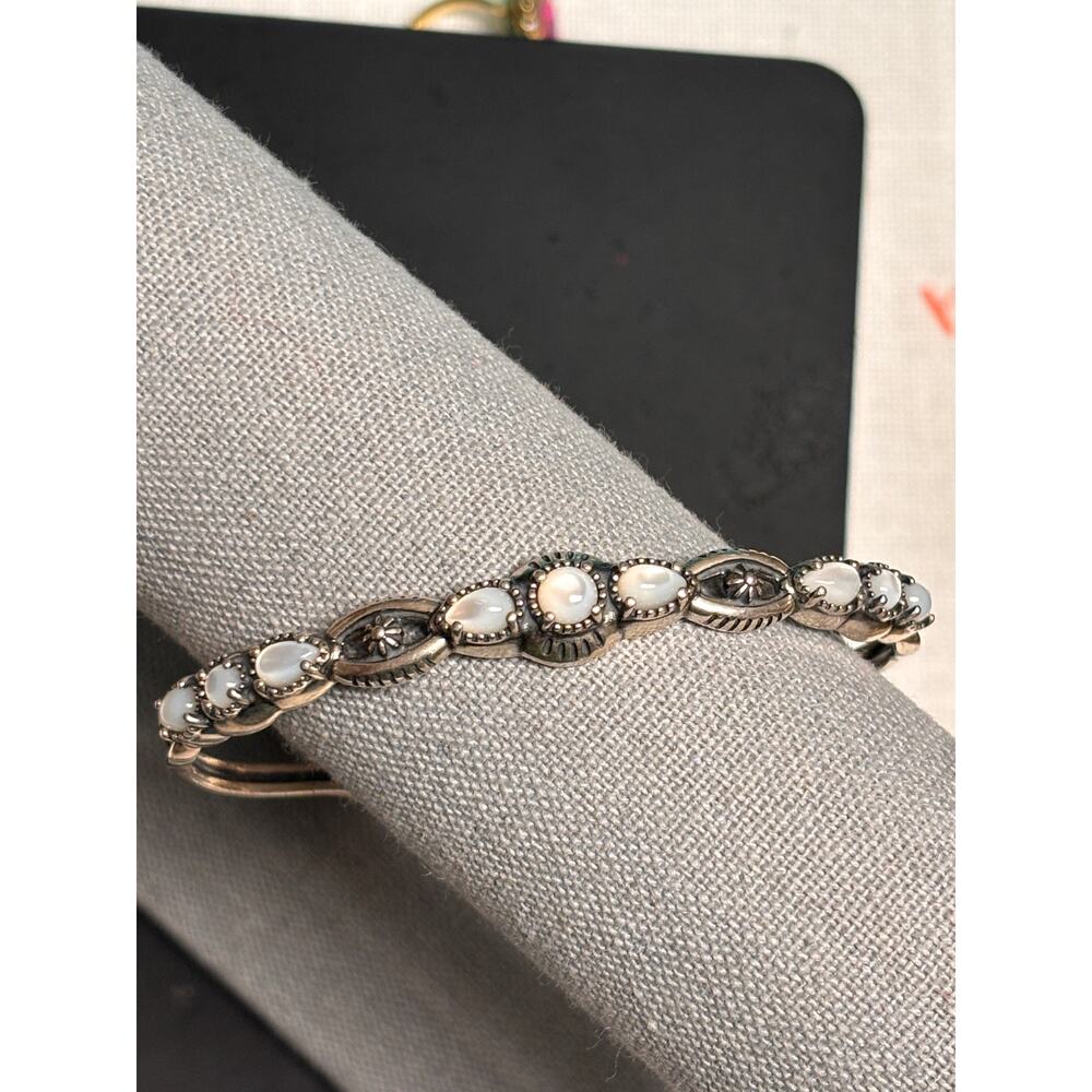 American West Sterling Silver White Opal Gemstone Cuff Bracelet 925 R - Picture 2 of 3